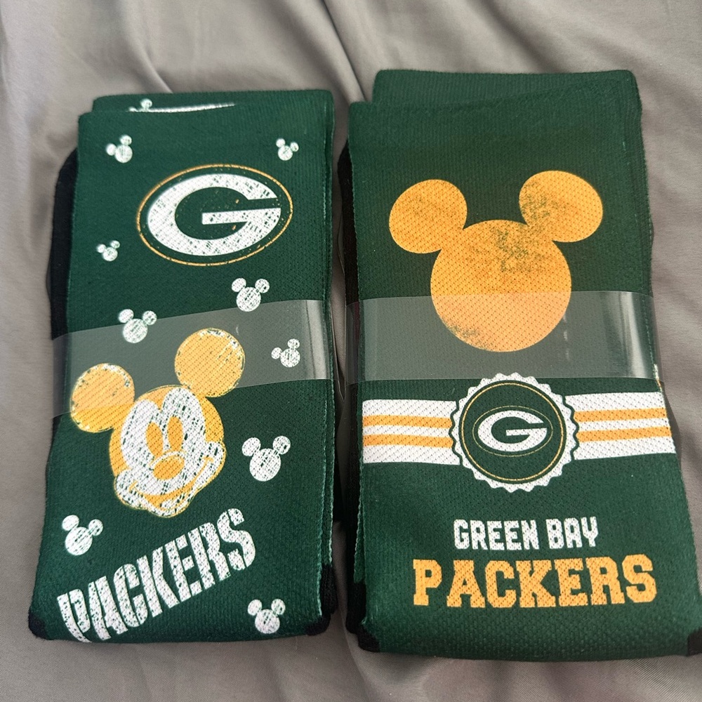 Green and Yellow Casual Socks with Packers & Mickey Mouse